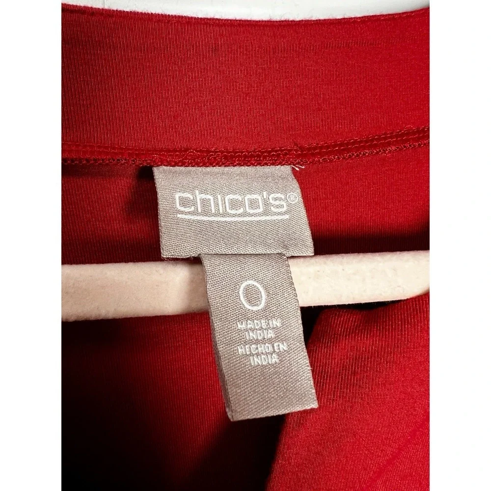 Chico's Embroidered Puff Sleeve Tie Front Stretch Top Women's Size 0 US Small - Picture 2 of 9